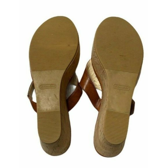 Coach Jan Cork Leather Cork Wedge Sandals Cognac - Picture 10 of 11